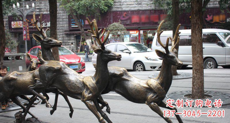 江苏奔跑的梅花鹿街边景观铜雕