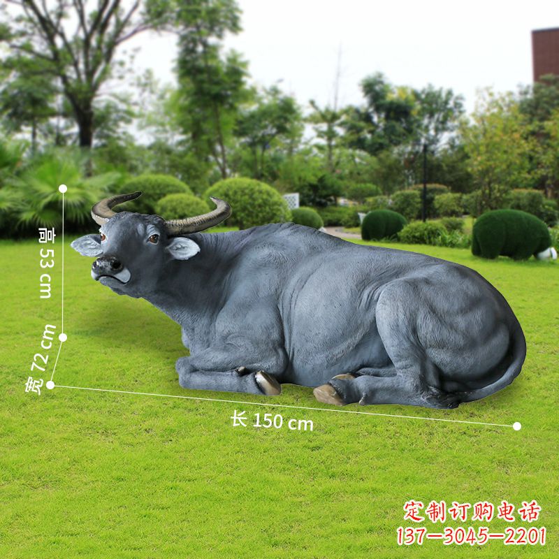 江苏玻璃钢卧姿水牛仿真动物雕塑