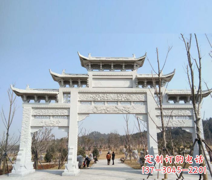 江苏村口三门石雕牌楼 (6)