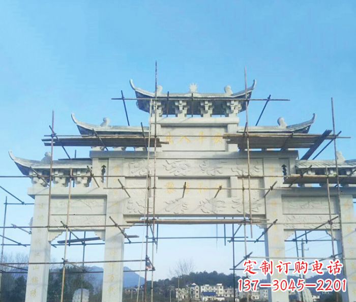 江苏大理石三门牌坊雕塑