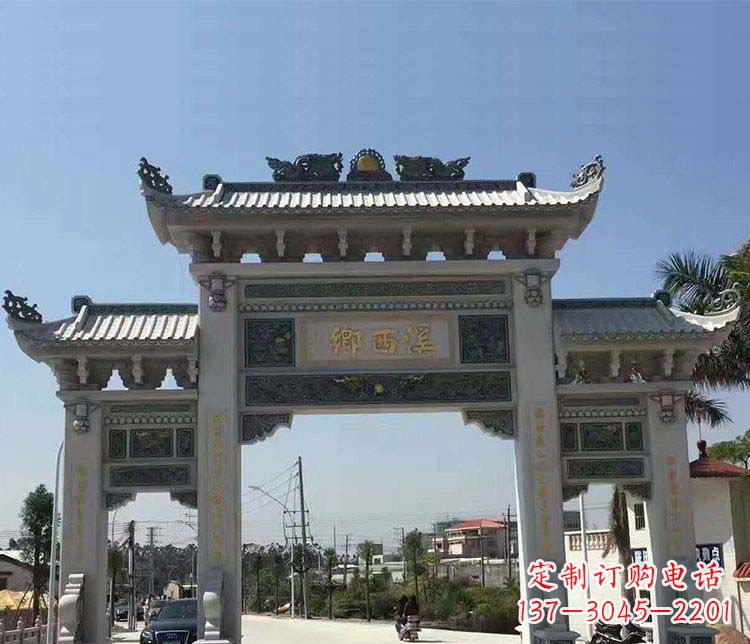 江苏村庄三门石牌坊石雕 (3)