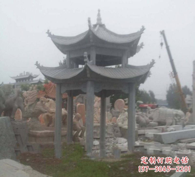 江苏大理石六角凉亭石雕,精美绝伦