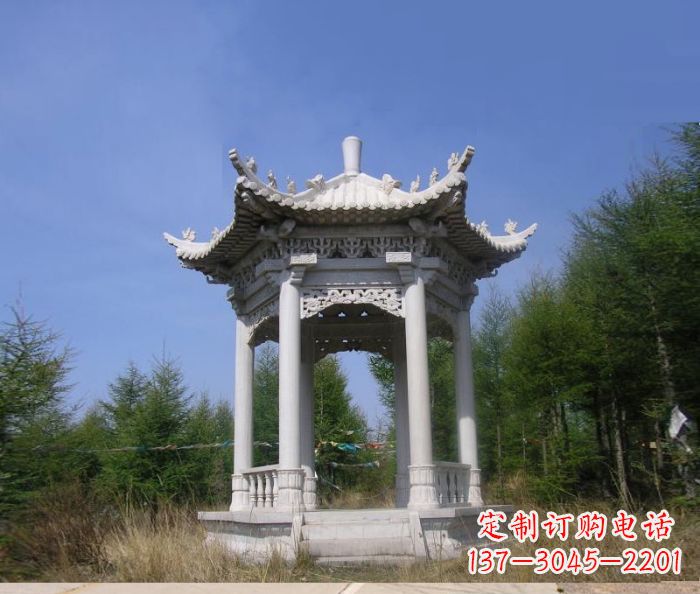 江苏精美大理石六角石凉亭雕塑