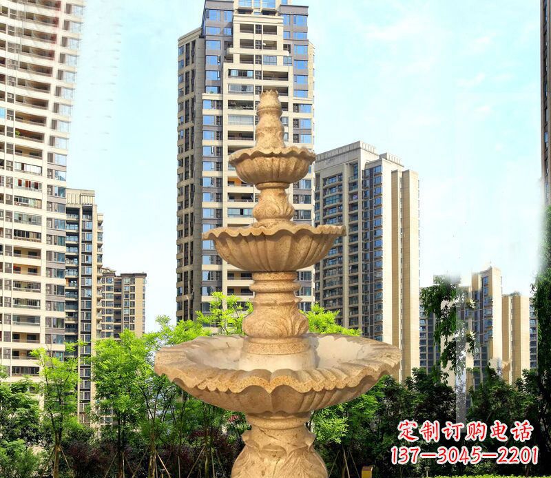 江苏大理石三层喷泉公园石雕 (2)