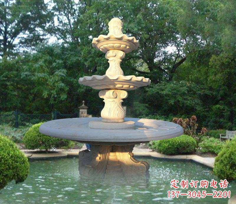 江苏大理石三层喷泉雕塑