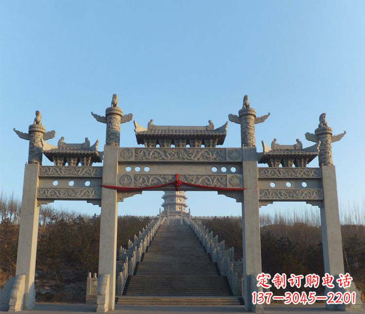 江苏精美大理石三门牌坊雕塑