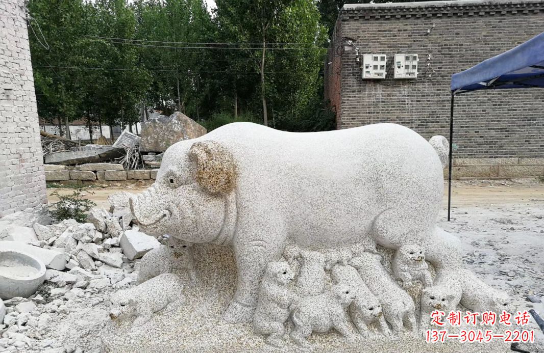 江苏大理石招财小母猪动物雕塑