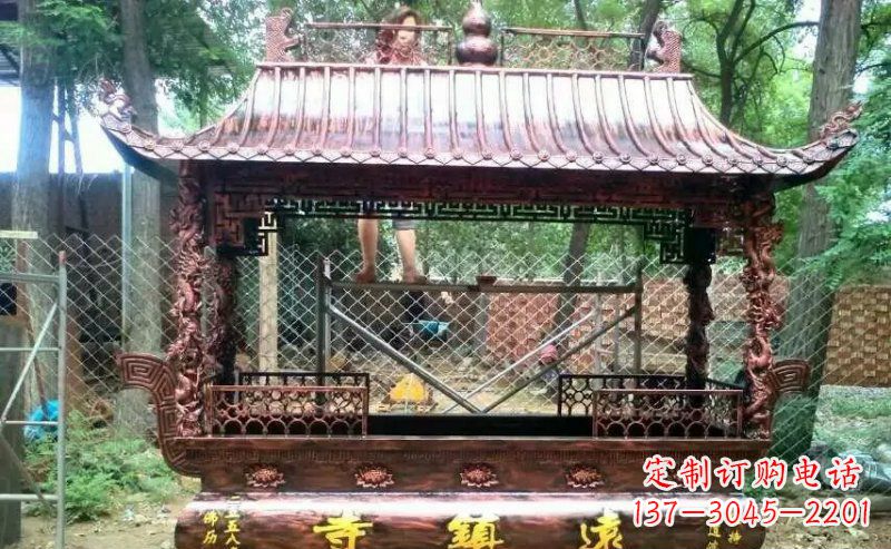 江苏方形寺庙香炉铜雕 (4)