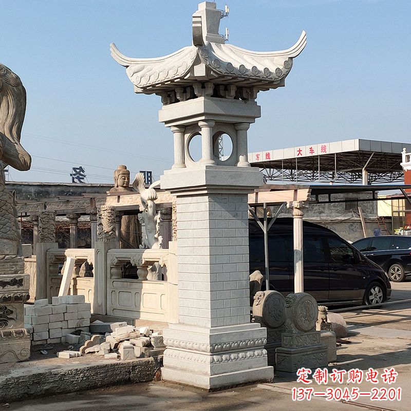江苏高墩中式石雕灯笼美观厚重的传统中国风雕塑