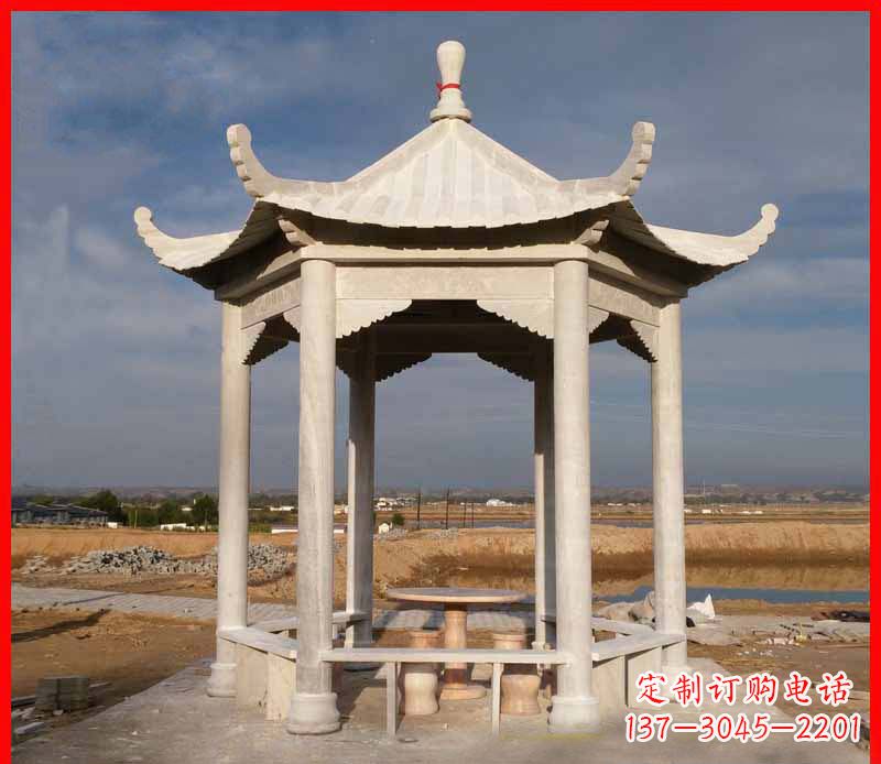 江苏公园大理石六角石雕凉亭 (2)