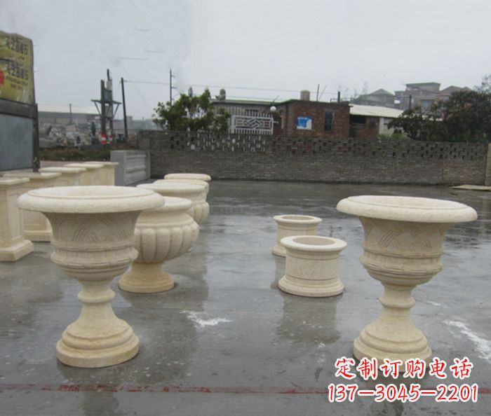江苏完美绽放——大理石花盆石雕