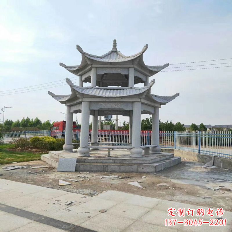 江苏中领雕塑-精美双层凉亭石雕