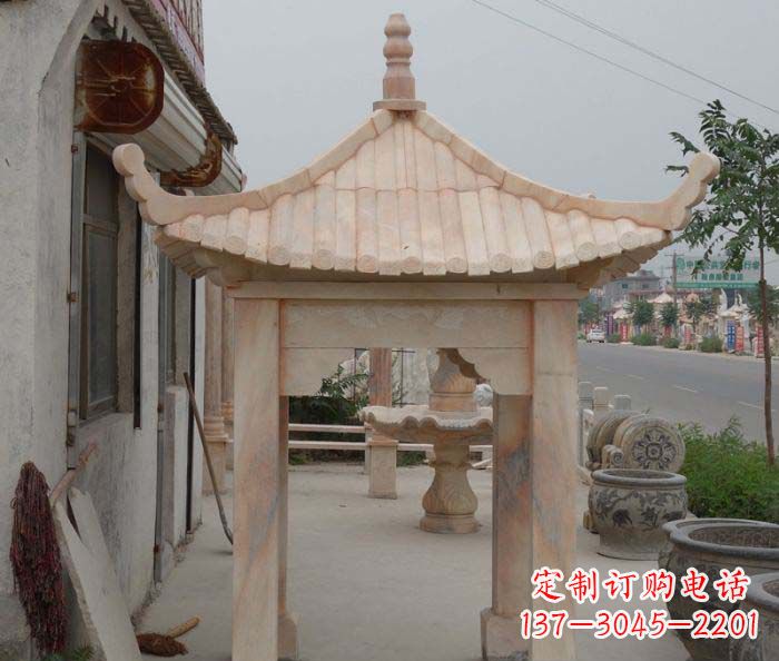 江苏精美红六角石凉亭雕塑