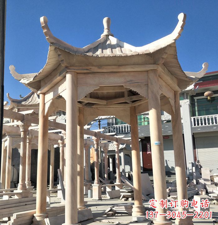 江苏公园晚霞红凉亭雕塑