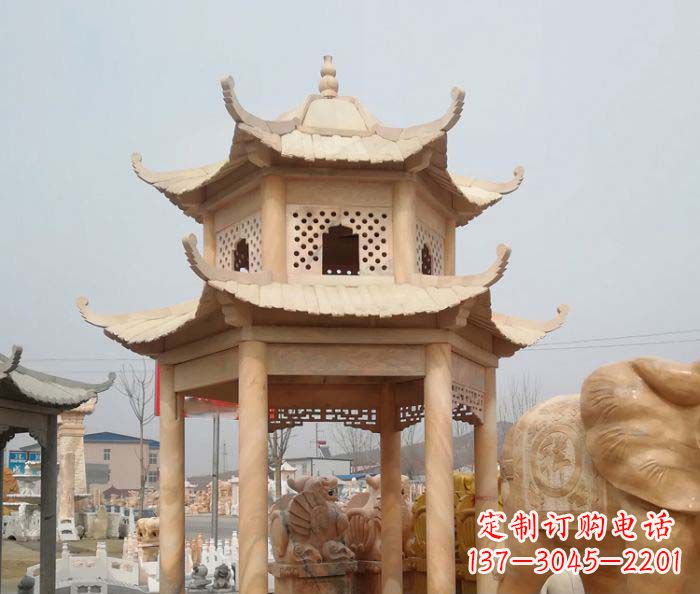 江苏红双层六角石凉亭雕塑