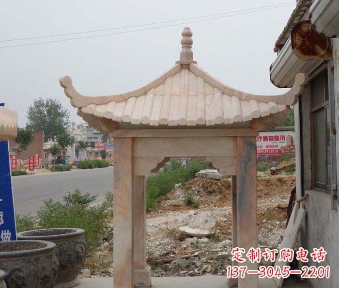 江苏晚霞红四角凉亭雕塑