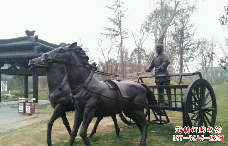 江苏古代人物拉马车铜雕塑