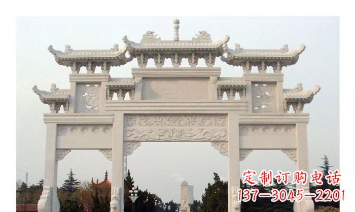 江苏汉白玉三门牌坊石雕艺术品