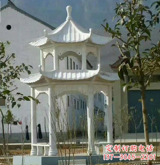 江苏汉白玉双层凉亭石雕