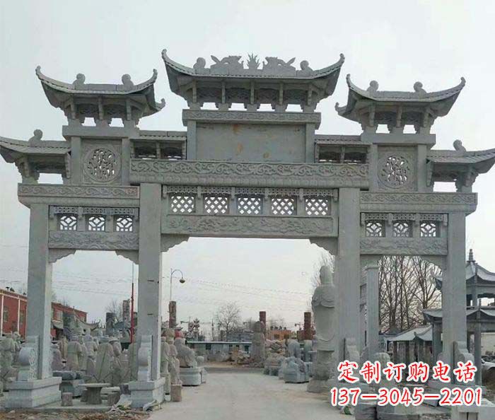 江苏三门牌坊石雕,精美汉风石雕装饰景区