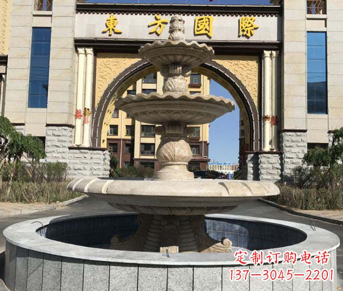 江苏三层欧式喷泉石雕，为小区增添质感