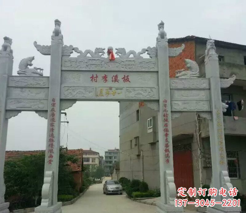 江苏石牌坊三门牌坊石雕 (2)