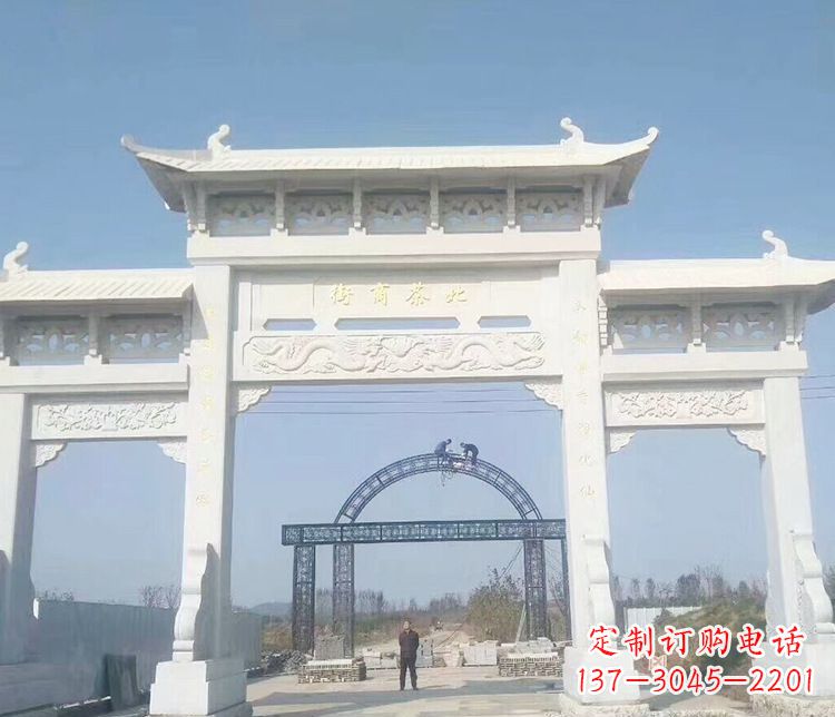 江苏石牌坊三门牌坊石雕 (4)