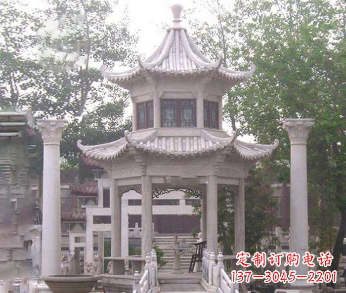 江苏双层仿古凉亭石雕 (3)