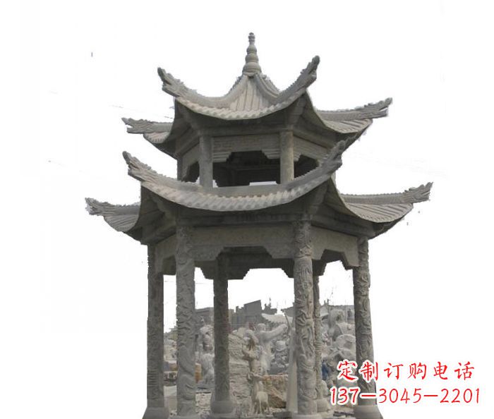 江苏双层仿古石雕凉亭 (2)