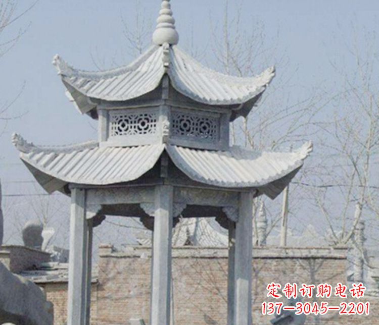 江苏双层仿古六角凉亭石雕