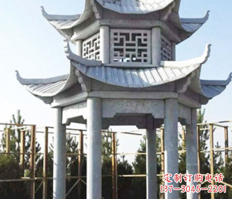 江苏双层仿古石凉亭石雕_2