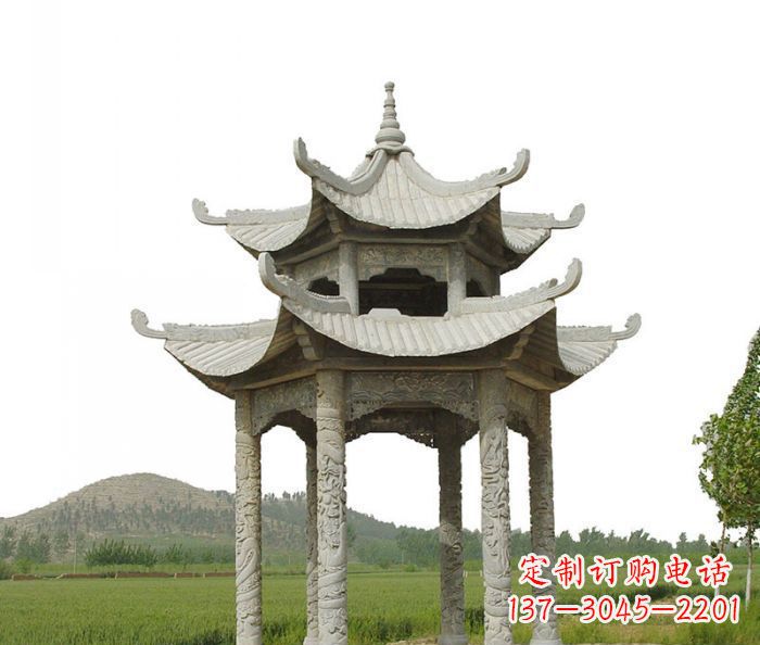 江苏双层仿古石雕凉亭