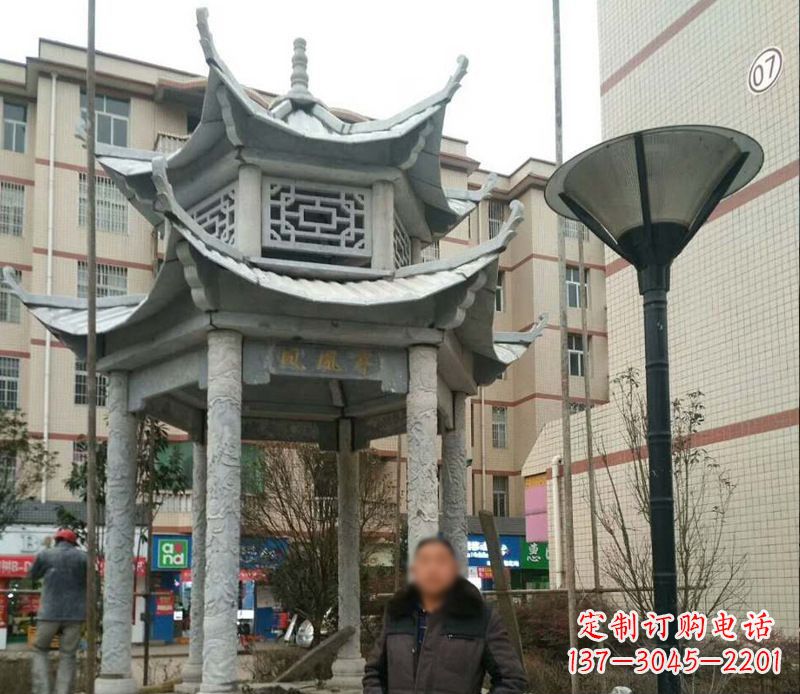 江苏双层六角凉亭石雕