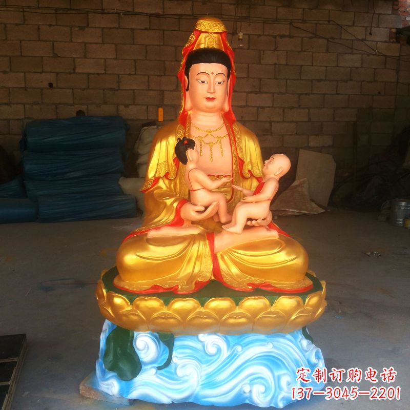 江苏送子观音彩绘漆金雕塑