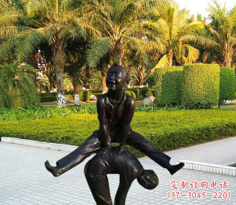 江苏跳山羊的儿童铜雕