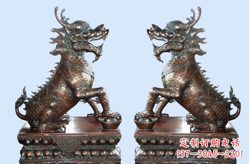 江苏铜雕踩元宝招财麒麟