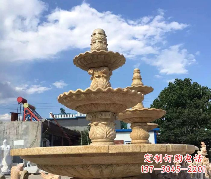 江苏晚霞红多层喷泉石雕