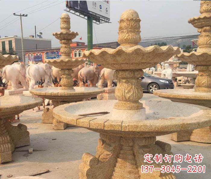 江苏晚霞红多层大型石雕喷泉
