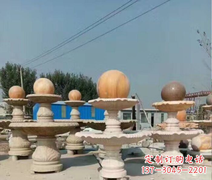 江苏晚霞红多层风水球喷泉石雕