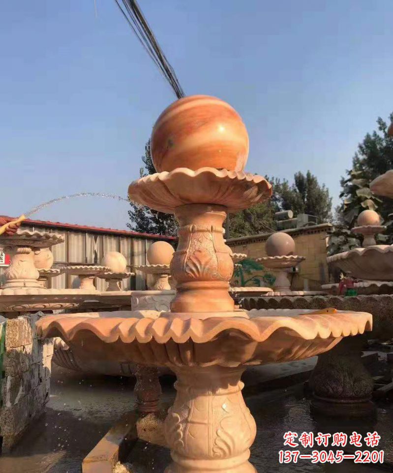 江苏晚霞红风水球雕塑别墅庭院景观雕塑 