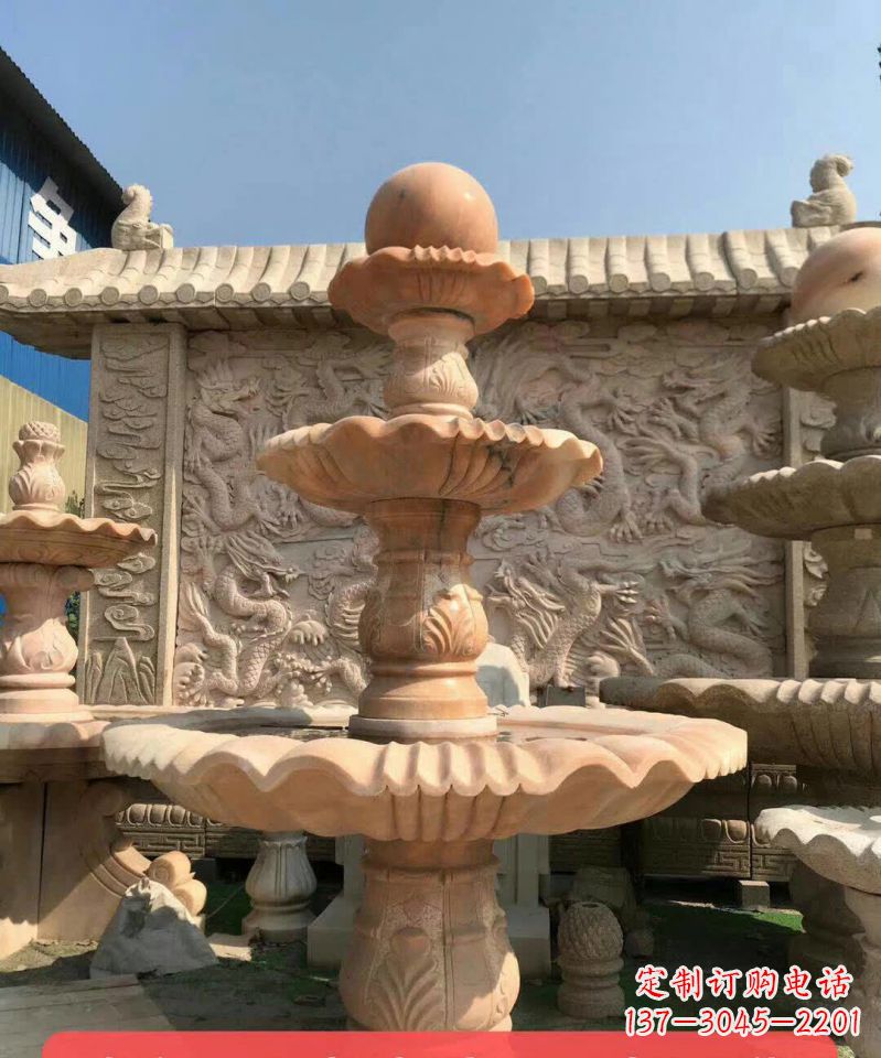江苏晚霞红风水球石雕喷泉
