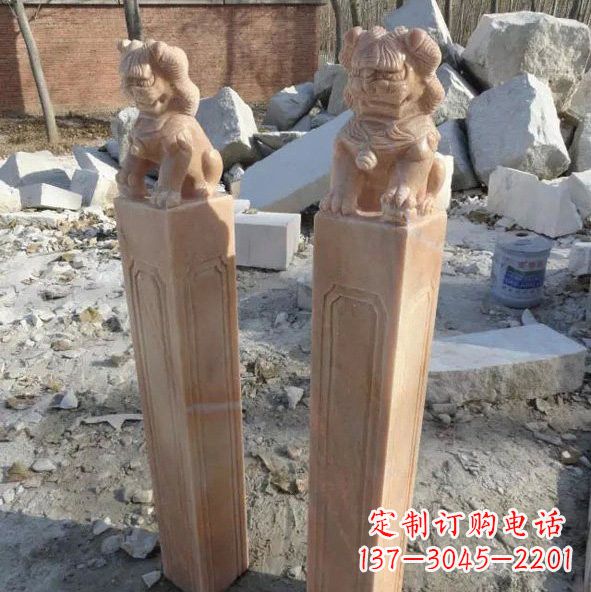江苏晚霞红狮子拴马桩