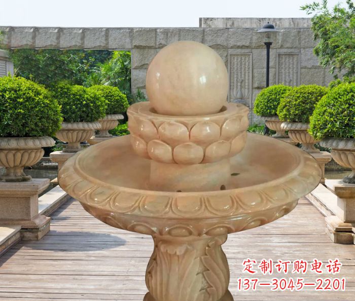 江苏晚霞红双层风水球公园喷泉石雕 (2)