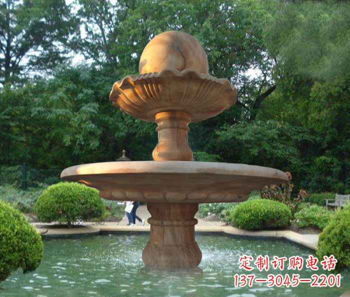 江苏晚霞红双层风水球喷泉公园石雕