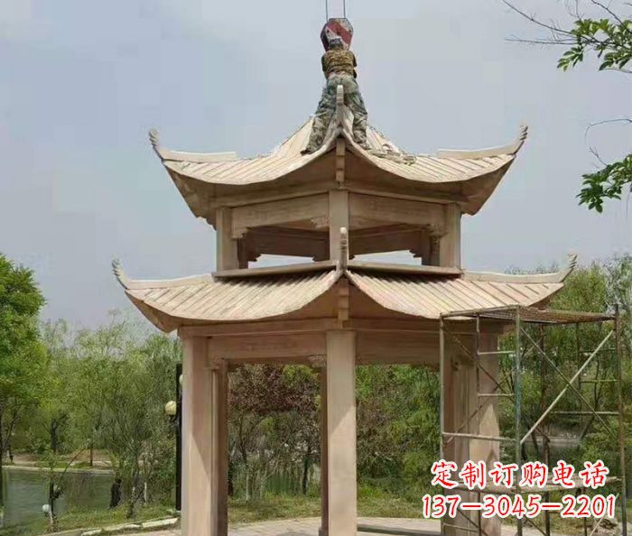 江苏晚霞红双层凉亭石雕 (2)