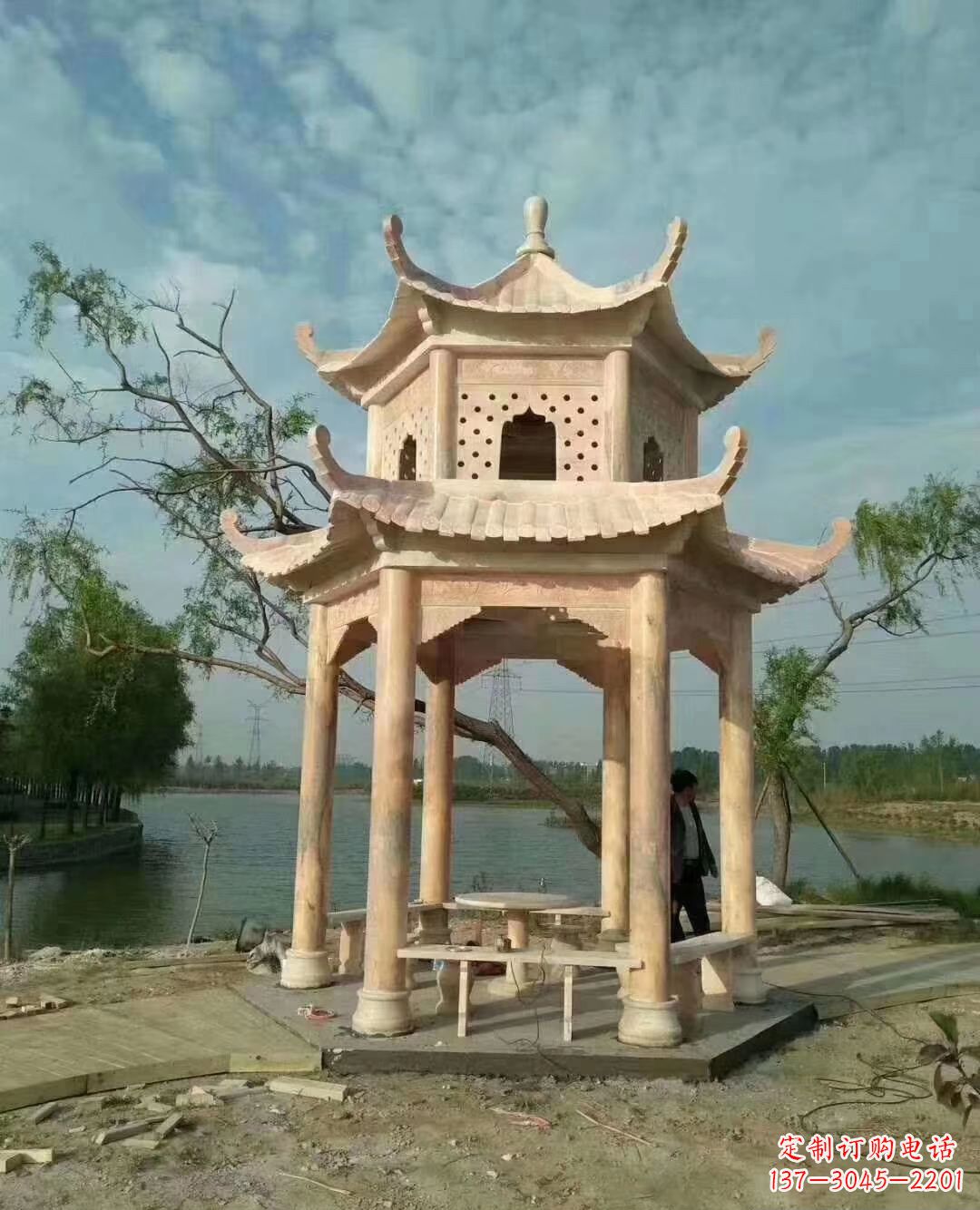 江苏晚霞红双层石凉亭 (2)