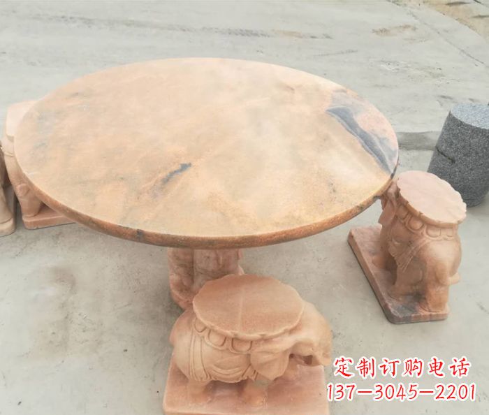 江苏晚霞红小象桌凳别墅石雕 (4)