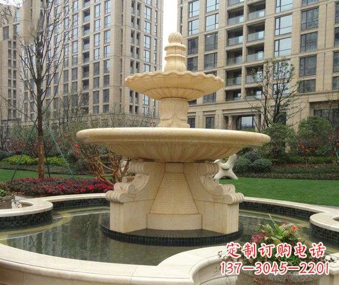 江苏小区景观晚霞红多层喷泉石雕 (3)