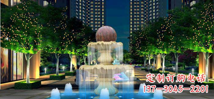 江苏小区石来运转风水球石雕喷泉
