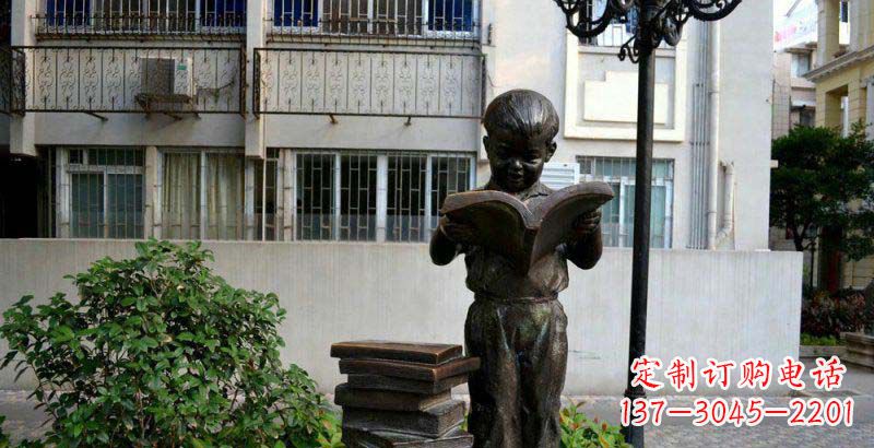江苏校园念书的小男孩景观铜雕